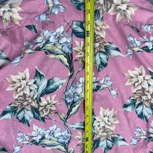 Reyn Spooner Hawaiian Shirt Button Down Rare Reverse Pink Floral fits XL - Picture 6 of 6